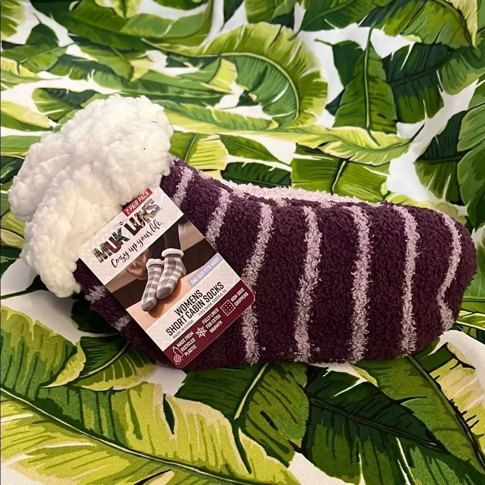 Muk Luks Purple Striped Cozy Socks